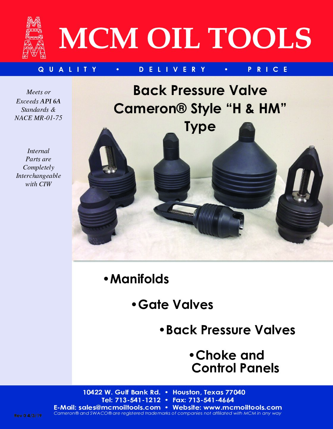 MCM Oil Tools Back Pressure Valve Brochure. Rev0 4.3.19 MCM Oil Tools