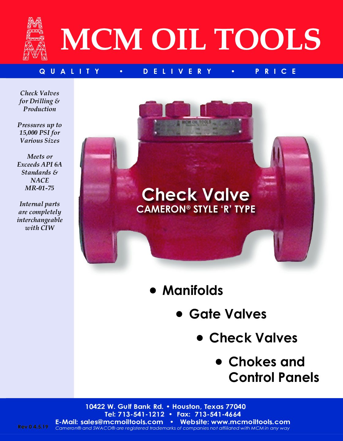MCM Oil Tools RTypeCheckValveBrochureRev04.5.19 MCM Oil Tools